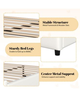 Upholstered PU Leather Bed Frame, Butterfly Headboard, Gold Metal.