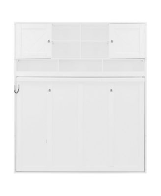 Queen Size Wall Murphy Bed with Ample Storage Space and Chevron Stripes, White