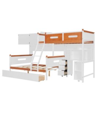 Twin Over Full Bunk Bed w/ Desk, Drawers, Shelves, Cabinet & LED Light