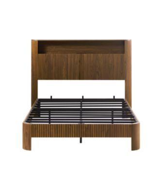 Full XL Bed Frame- Storage Headboard, Charging, Walnut