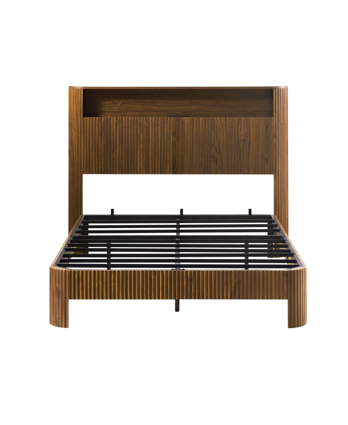 Streamdale Furniture Full Xl Bed Frame- Storage Headboard, Charging, Walnut