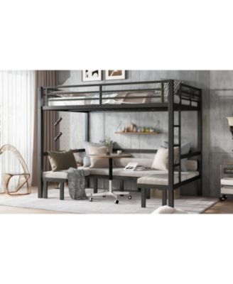 Queen Over Queen Pull-Out Bunk Bed, Safety Rails, Black