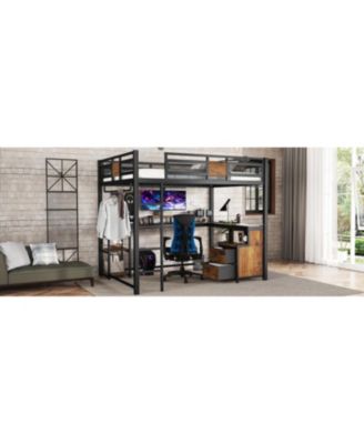 Queen Loft Bed with Desk & Storage