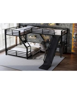 L-Shaped Twin XL/Queen Bunk Bed with Loft, Slide & USB