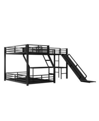 L-Shaped Twin/Full Bunk Bed with Loft, Slide & USB, Black