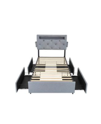 Twin Bed Frame- USB, LED, Headboard & 4 Storage Drawers
