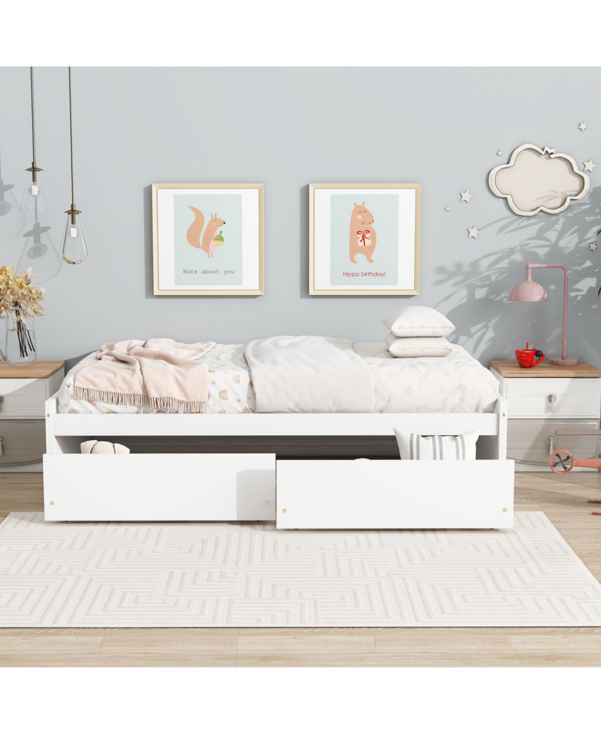 Streamdale Furniture Twin Size Bed with 2 Drawers