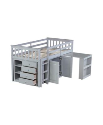 Twin Loft Bed with Desk & Storage - Grey