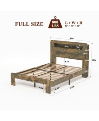 Full Bed Frame with LED Headboard, USB Ports & Storage