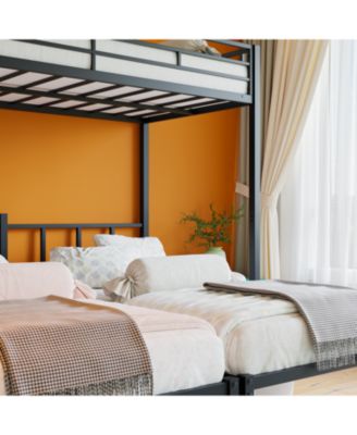 Triple Twin Metal Bunk Bed with Guardrails & Ladder