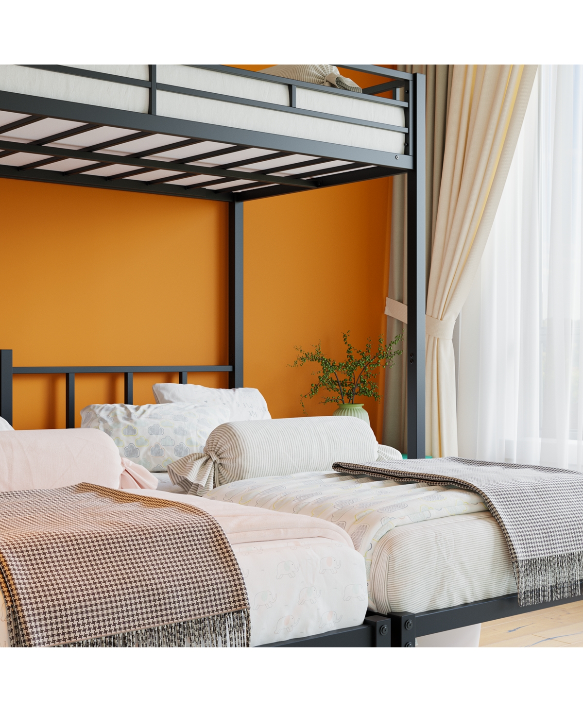 Streamdale Furniture Triple Twin Metal Bunk Bed with Guardrails & Ladder