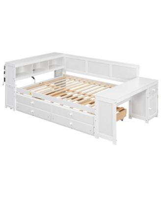 Streamdale Full Size Daybed with Storage Drawers Trundle Charging LED Desk