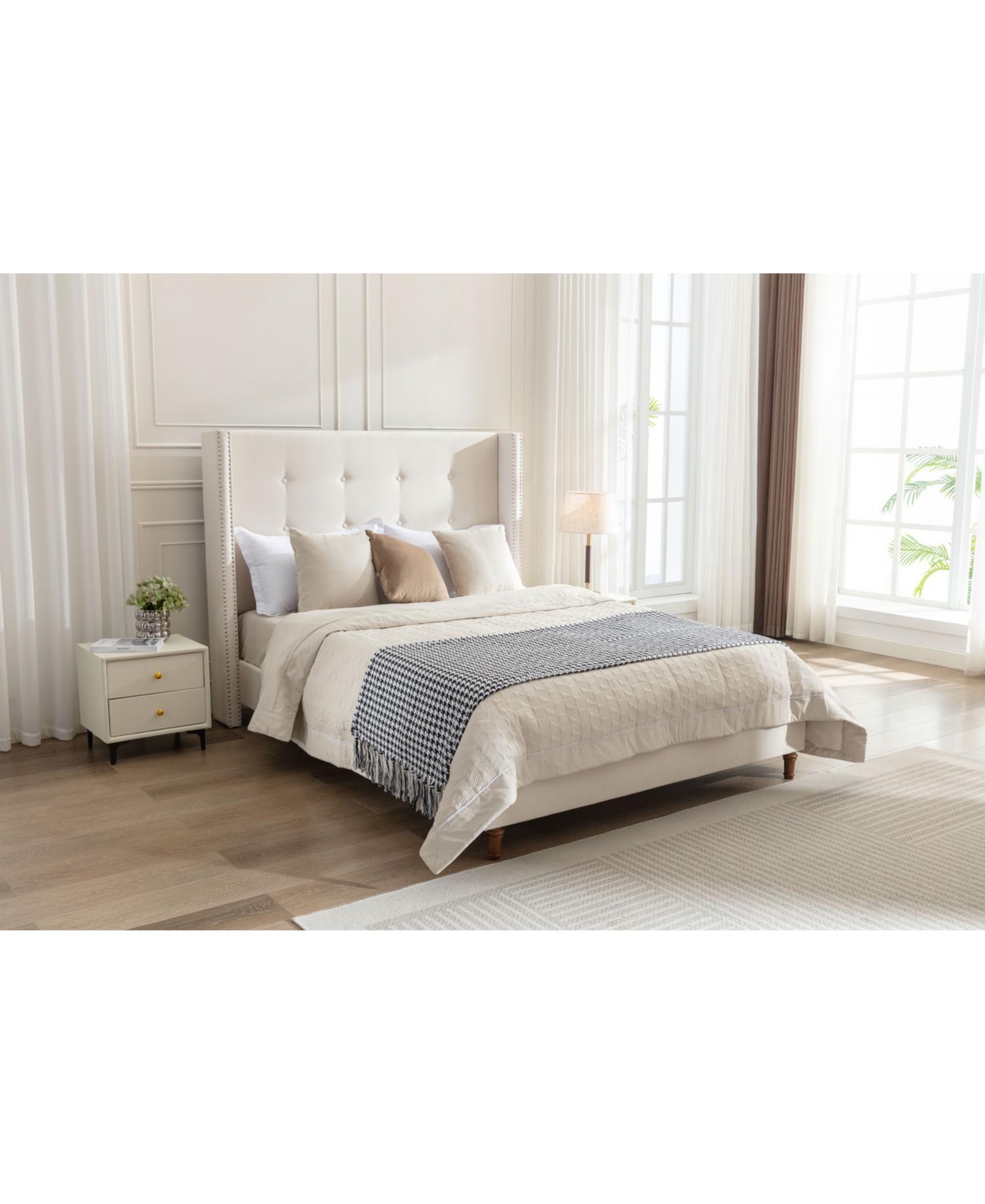 Streamdale Furniture Upholstered Queen Bed with Wingback and Nailhead Trim