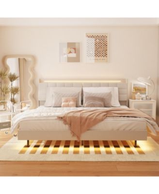 King Floating Bed Frame with LED and Charger