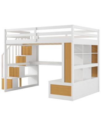 Loft Bed with Desk, Shelves, Drawers, & Storage Staircase