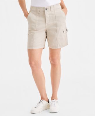 Women's Petite Mid-Rise Comfort-Waist Cargo Shorts