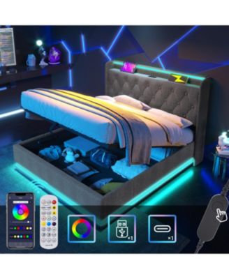 King Upholstered Bed with 360° LED Lighting, Hydraulic Storage, and USB-C Ports