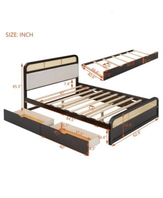 Wooden Platform Bed with Trundle and 2 Drawers