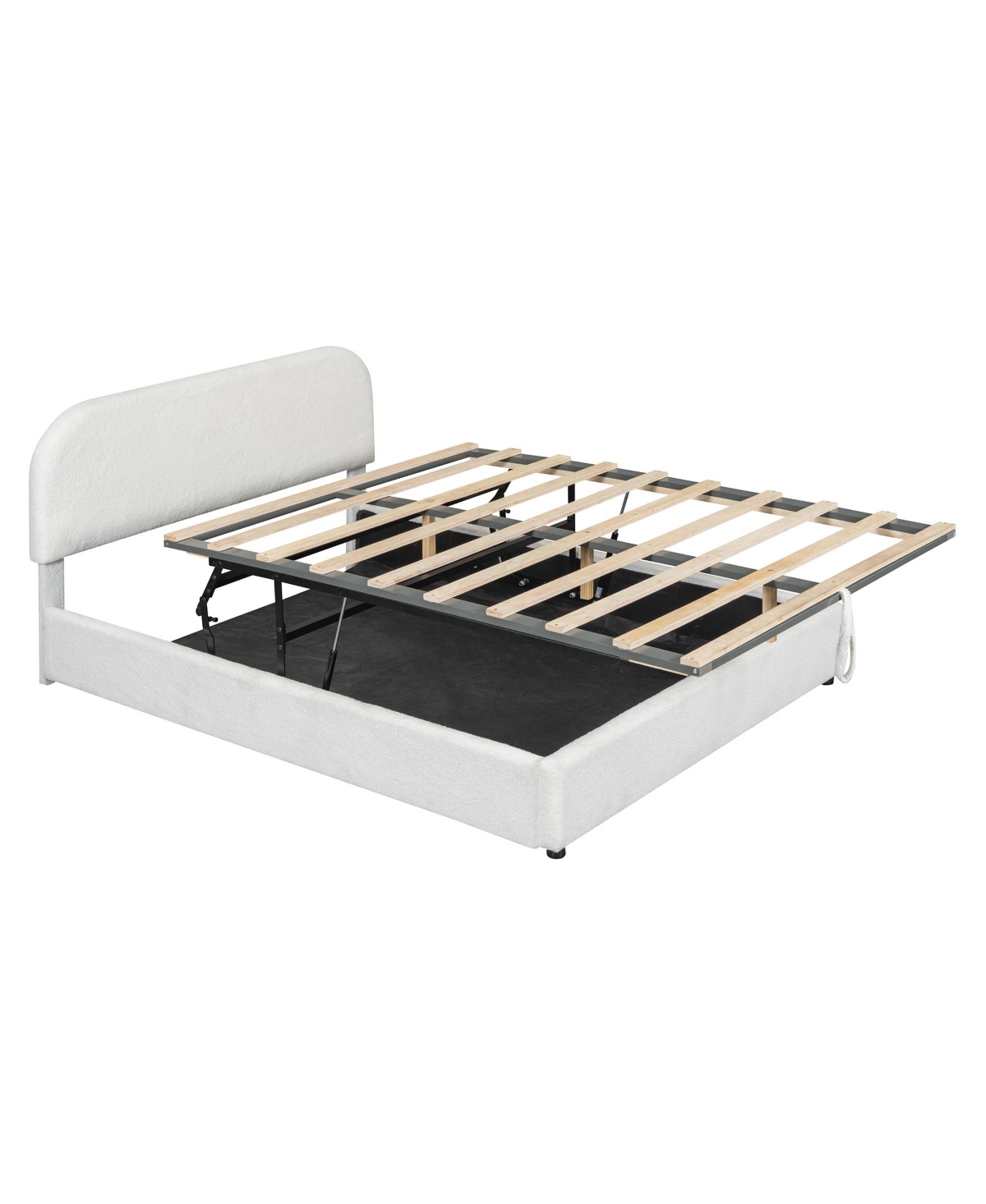 Streamdale Furniture White Teddy Fleece Queen Platform Bed with Storage
