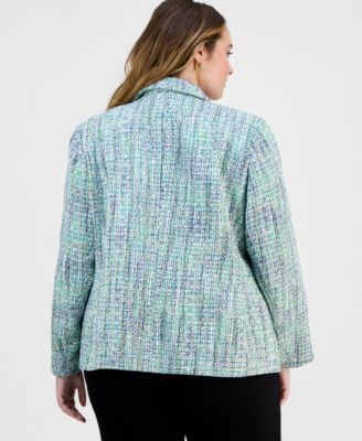 Plus Size Open-Front Tweed Jacket