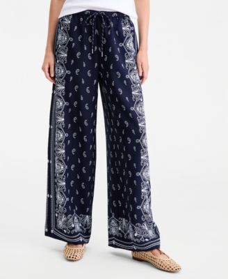 Women's Bandana-Print Wide-Leg Pull-On Pants