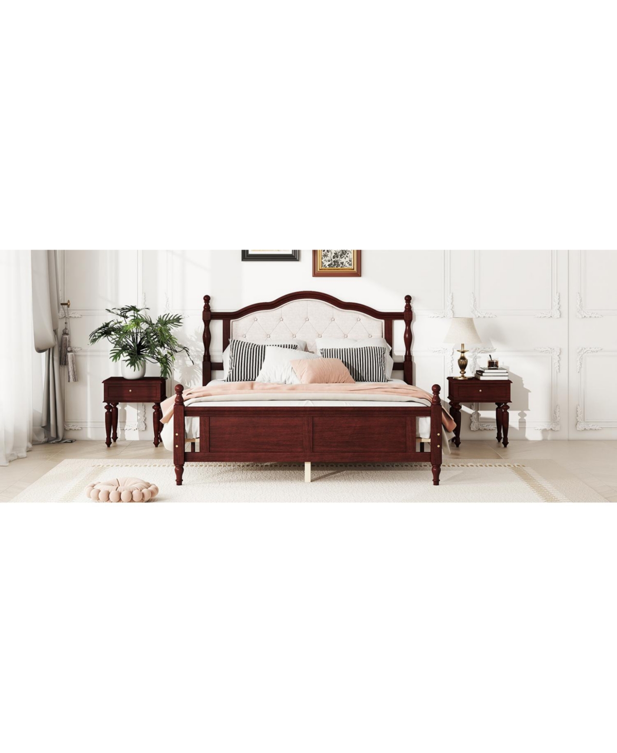 Streamdale Furniture Queen Pine Bed with Upholstered Headboard and Footboard