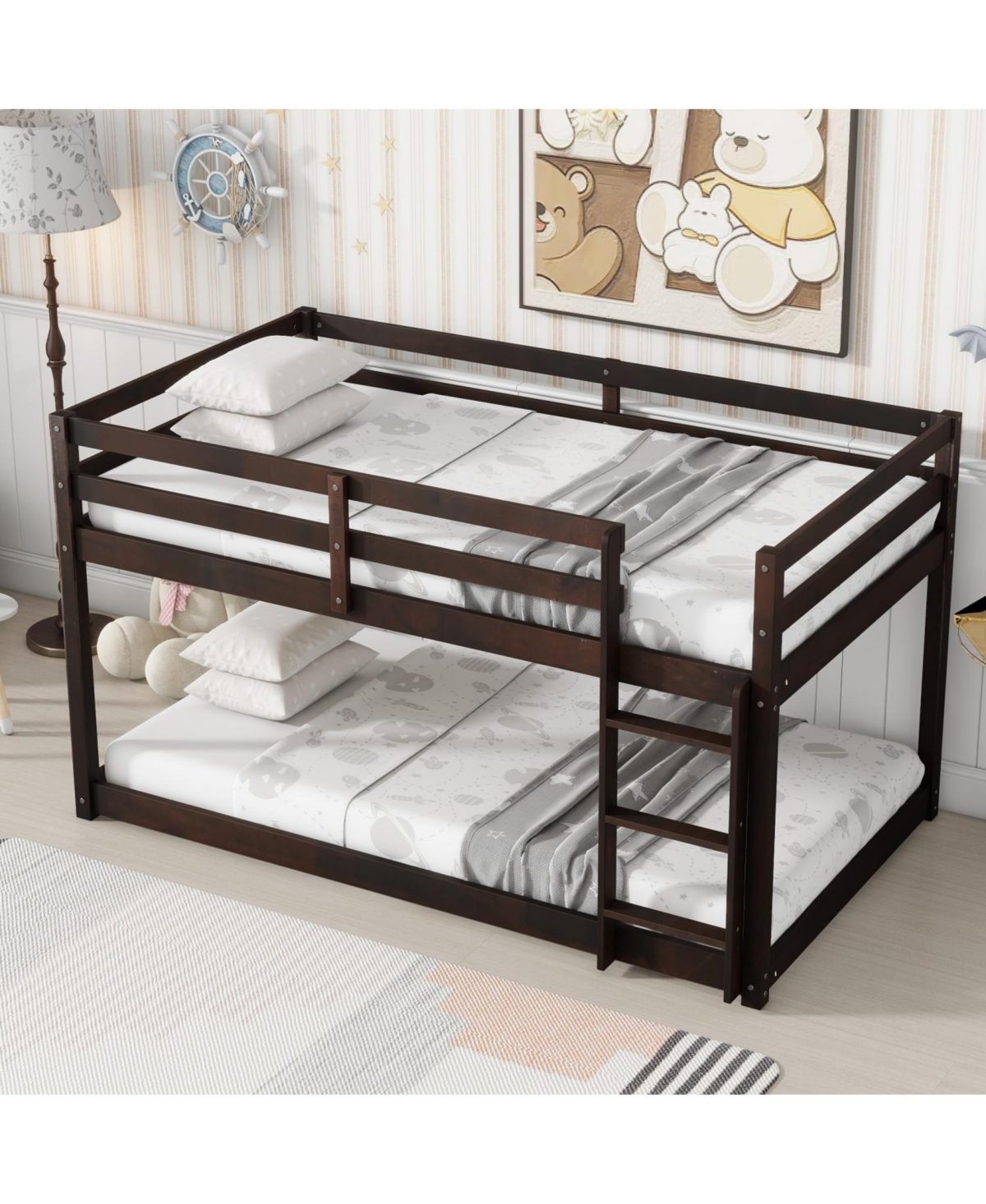 Streamdale Furniture Twin Over Twin Loft Bed with Wood Platform, Espresso