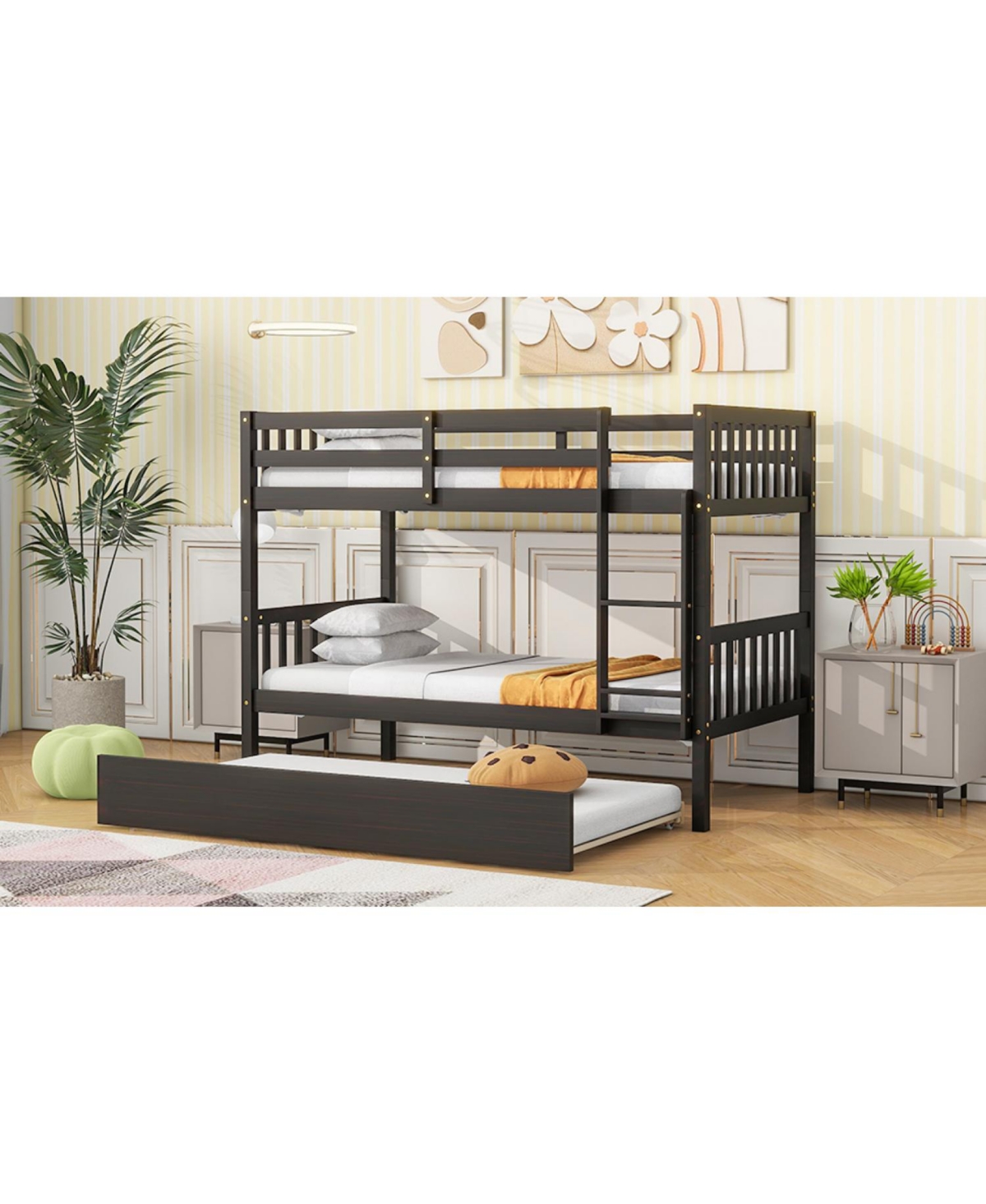 Streamdale Furniture Convertible Twin Bunk Bed with Trundle, Espresso
