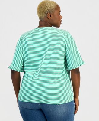 Plus Size Striped Ruffle-Sleeve Tee