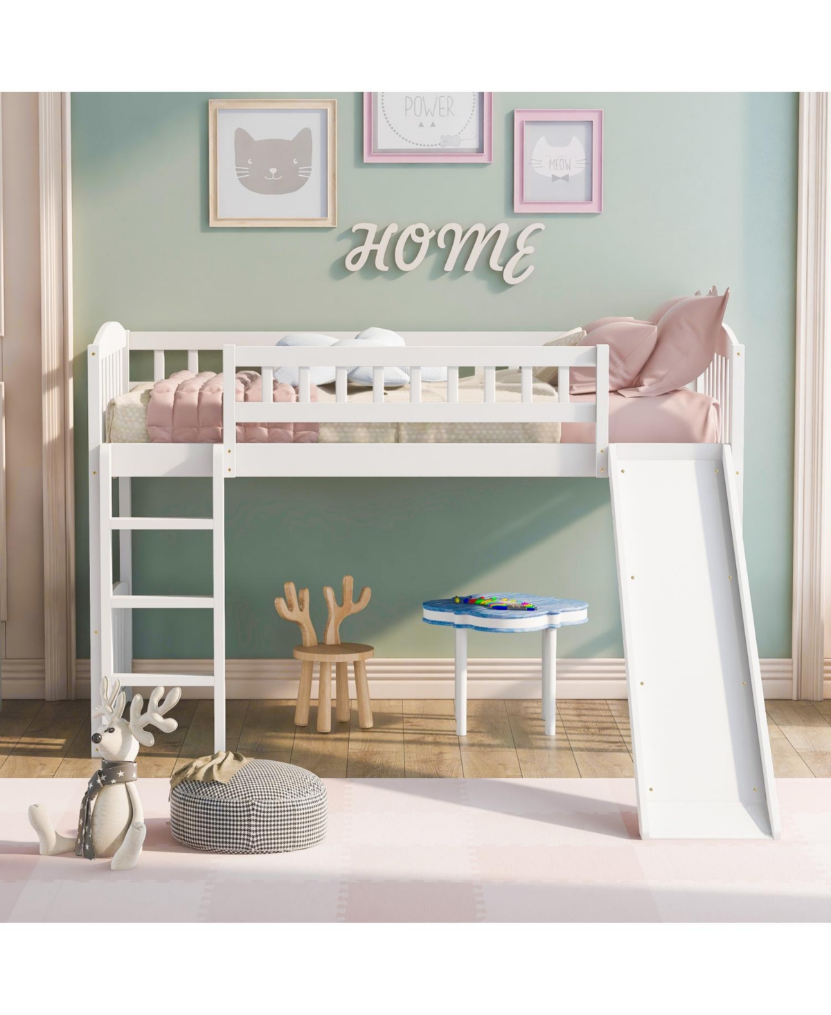 Streamdale Twin Size Wood Loft Bed with Slide and Ladder Bed