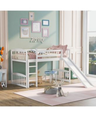 Size Wood Loft Bed with Slide and Ladder Bed