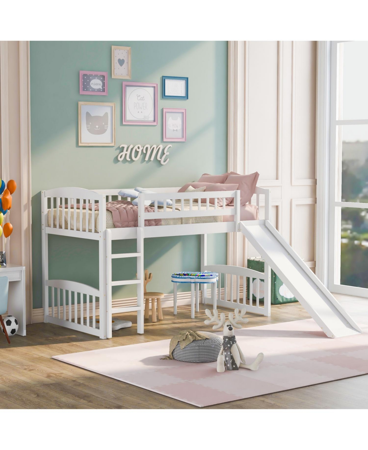 Streamdale Twin Size Wood Loft Bed with Slide and Ladder Bed