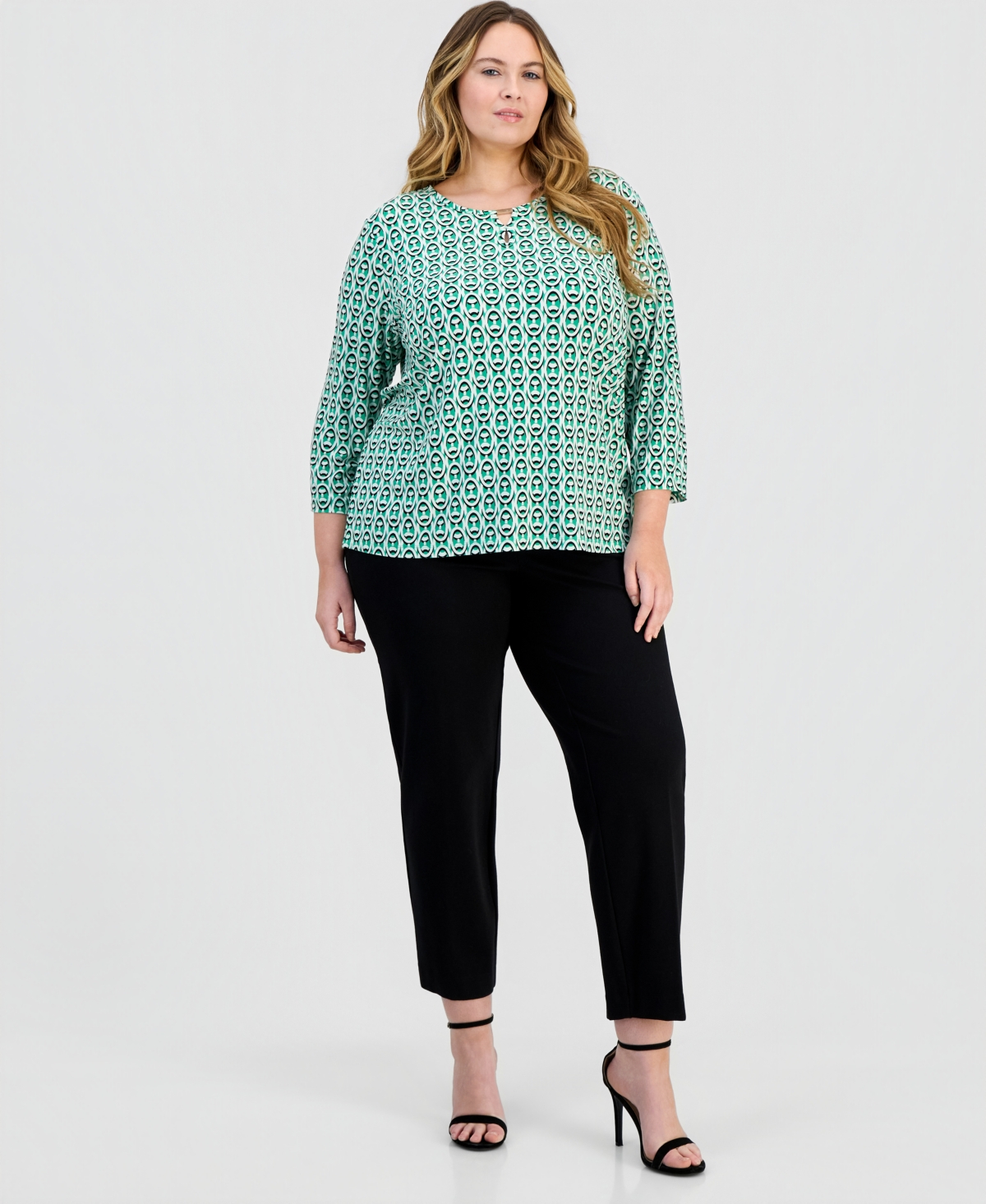 Jones New York Plus Printed 3/4-Sleeve Top