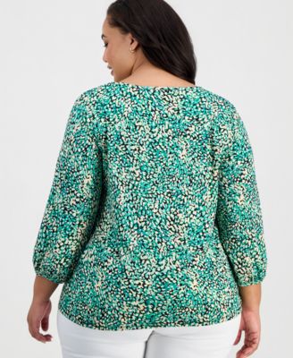 Plus Size Printed 3/4-Sleeve Knit Top