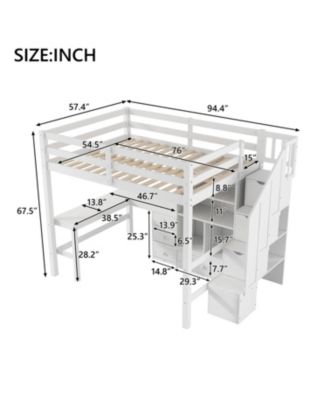  Full Loft Bed with Desk, Drawers & Storage Staircase