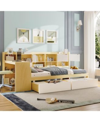 L-Shape Daybed with Storage, Desk & Bookshelf