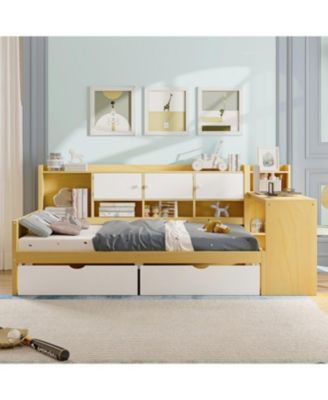 L-Shape Daybed with Storage, Desk & Bookshelf
