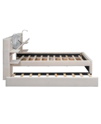 Queen Upholstered Platform Bed w/ Lights, Drawers & Trundle