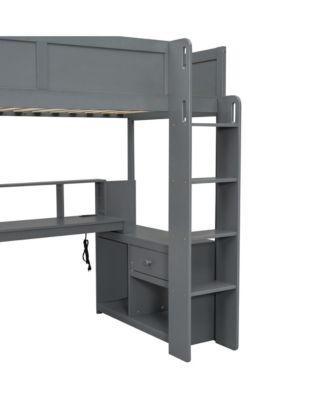 Twin Gaming Loft Bed with Desk, LED & Charging