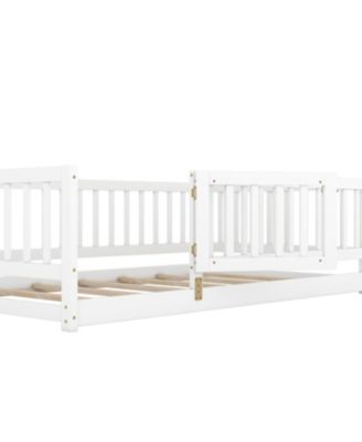 Twin Floor Bed with Fence & Door (White