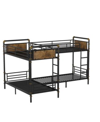  Quad Bunk Bed, Heavy Duty Metal, Detachable Triple/Twin, Black