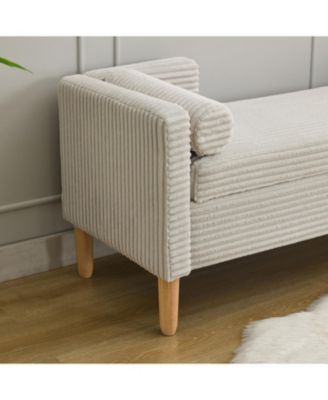 Corduroy Storage Bench w/ Armrests & Pillows