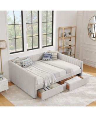 Beige Linen Upholstered Daybed with Trundle