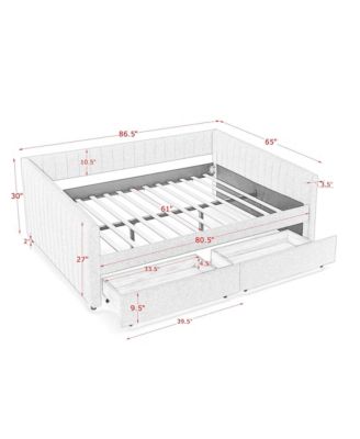 Grey Upholstered Daybed with Storage Drawers, 86.5" x 65" x 30"
