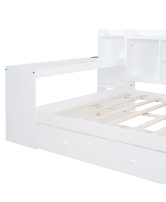 Full Size Wooden Daybed With 3 Drawers, USB Ports and desk