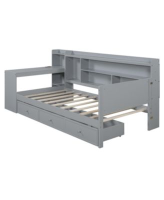 Twin Size Wooden Daybed With 3 Drawers, USB Ports and desk