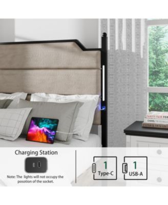 Queen Bed Frame with Headboard, Charging Station, and LED Lights
