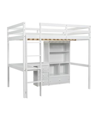  Loft Bed with Desk, Shelves, Drawers & Guardrails