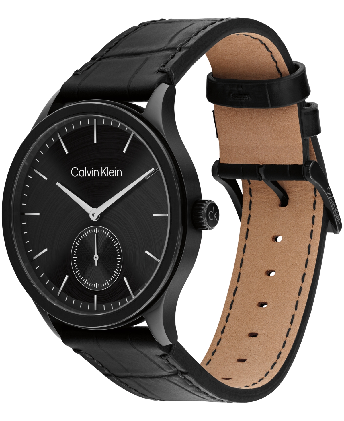 Calvin Klein Men's Tailored Black Leather Strap Watch, 42mm