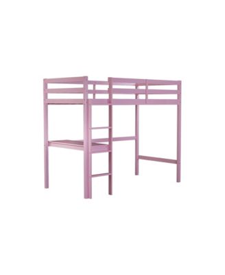 Pink Twin Loft Bed with Desk & Guardrail